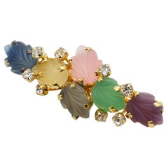 Christian Dior Vintage 1970 Crystals Pink Green Blue 6 Leaf Salad Flower Brooch