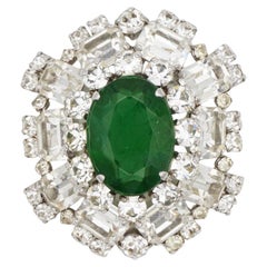 Christian Dior Vintage 1970 Emerald Green Oval Crystals Marquise Dome Brooch