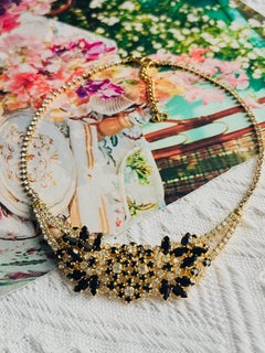 Christian Dior Vintage 1970 Gold Crystals Black Clear Cluster Flowers Necklace