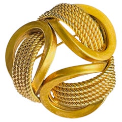 Christian Dior Vintage 1970 GROSSE Gold Openwork Mesh Interlocked Chunky Brooch