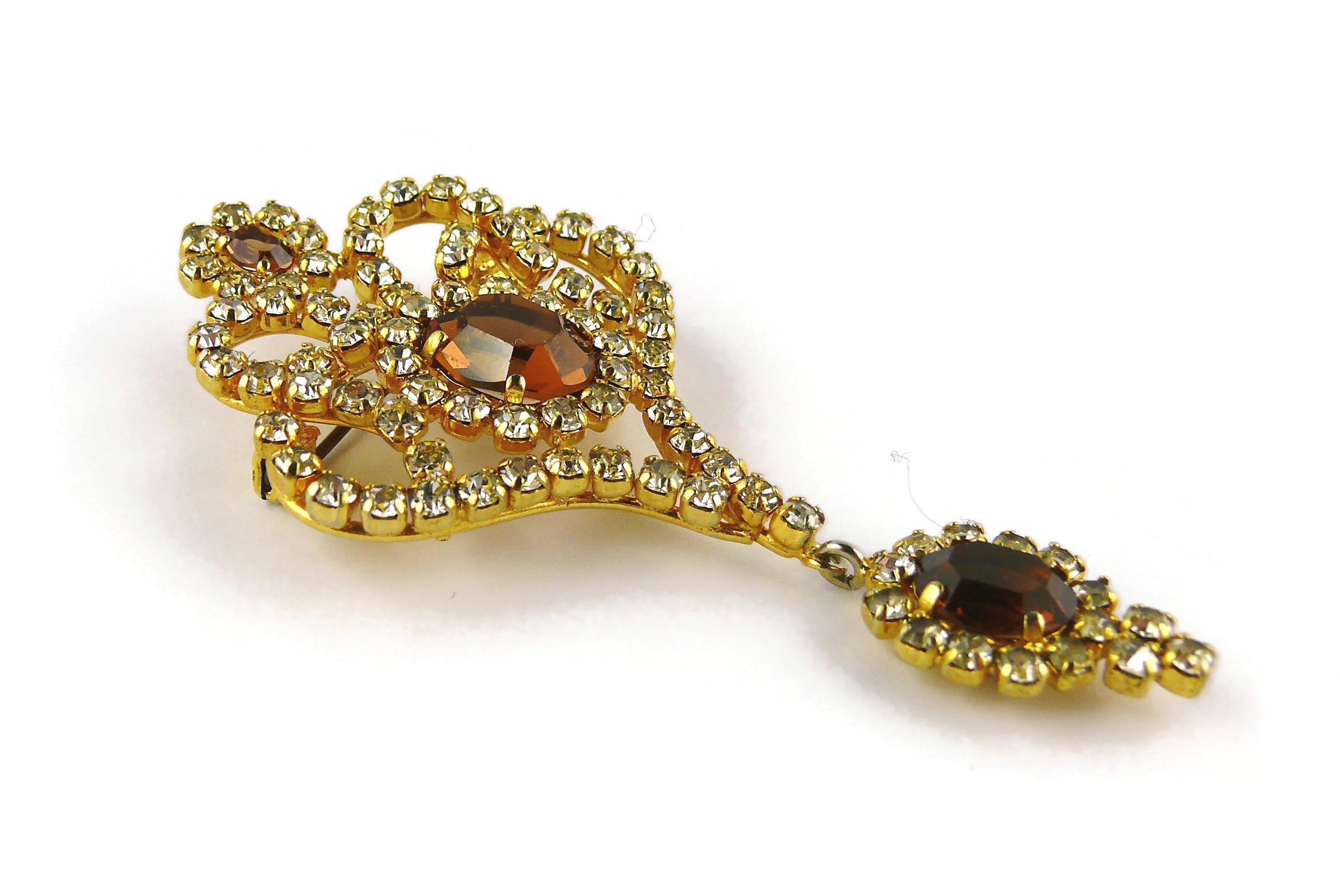 Christian Dior Vintage 1970 Jewelled Dangling Brooch For Sale 2