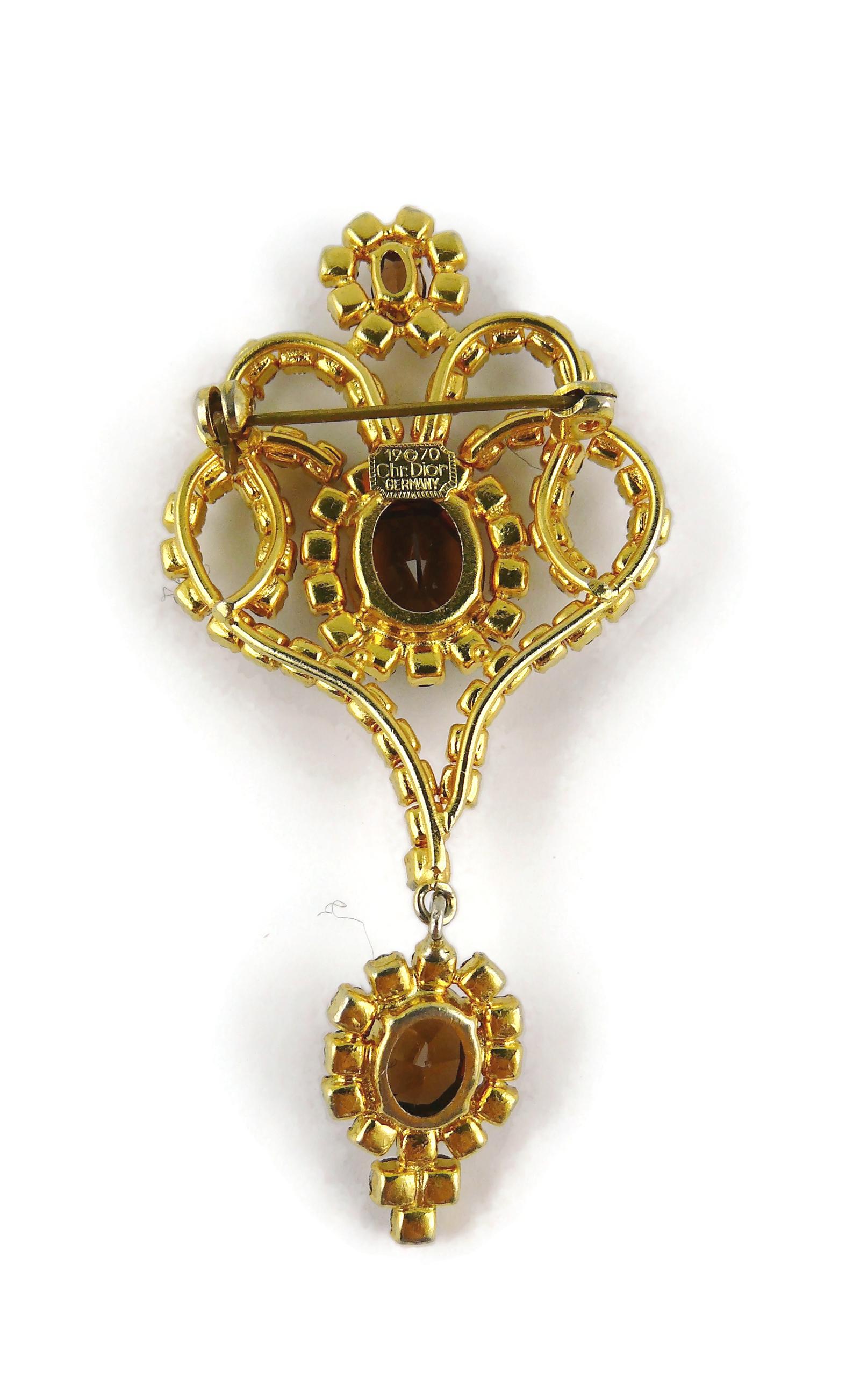 Christian Dior Vintage 1970 Jewelled Dangling Brooch For Sale 4