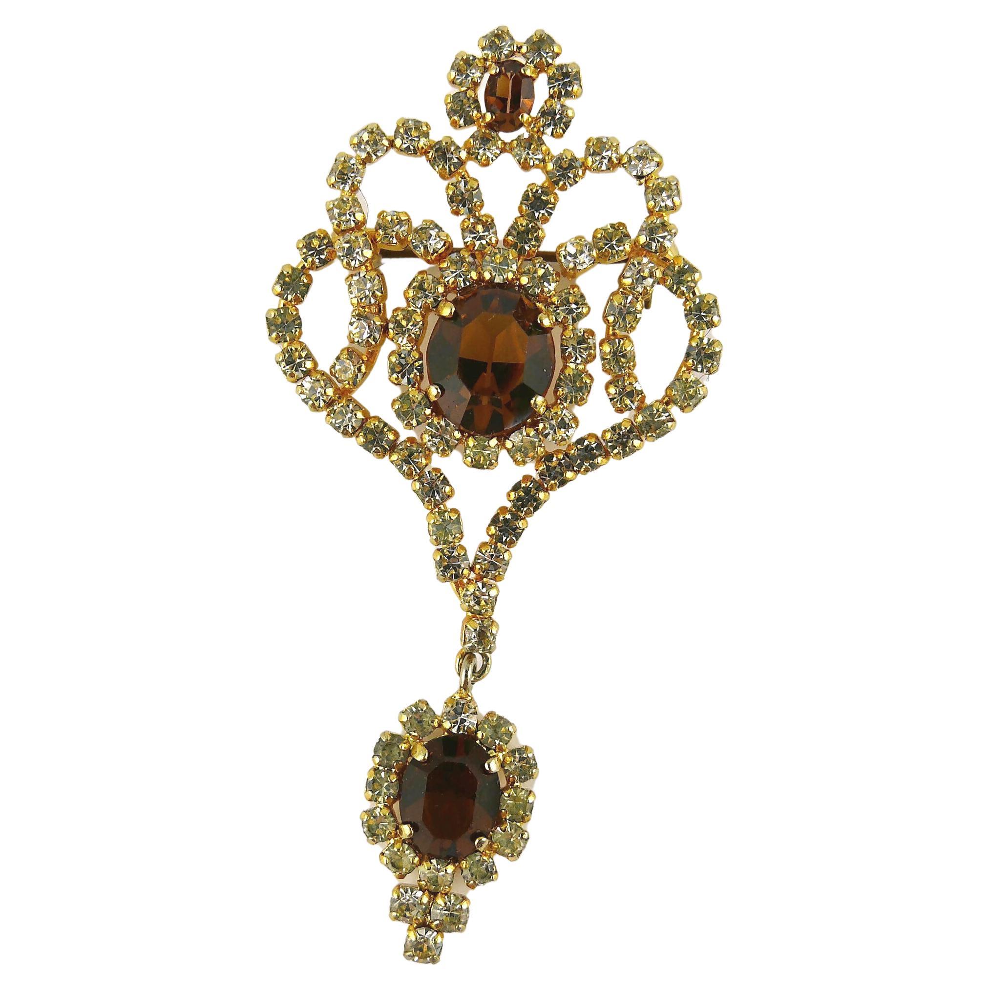 Christian Dior Vintage 1970 Jewelled Dangling Brooch For Sale