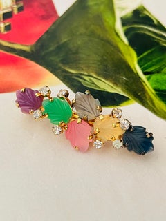 Christian Dior Vintage 1970 Pink Green Blue 6 Leaf Salad Flower Crystals Brooch