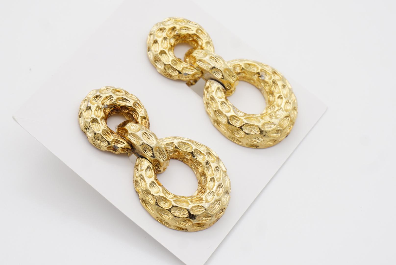 Christian Dior Vintage 1970 Textured Circle Oval Hoop Drop Chunky Clip Earrings For Sale 5