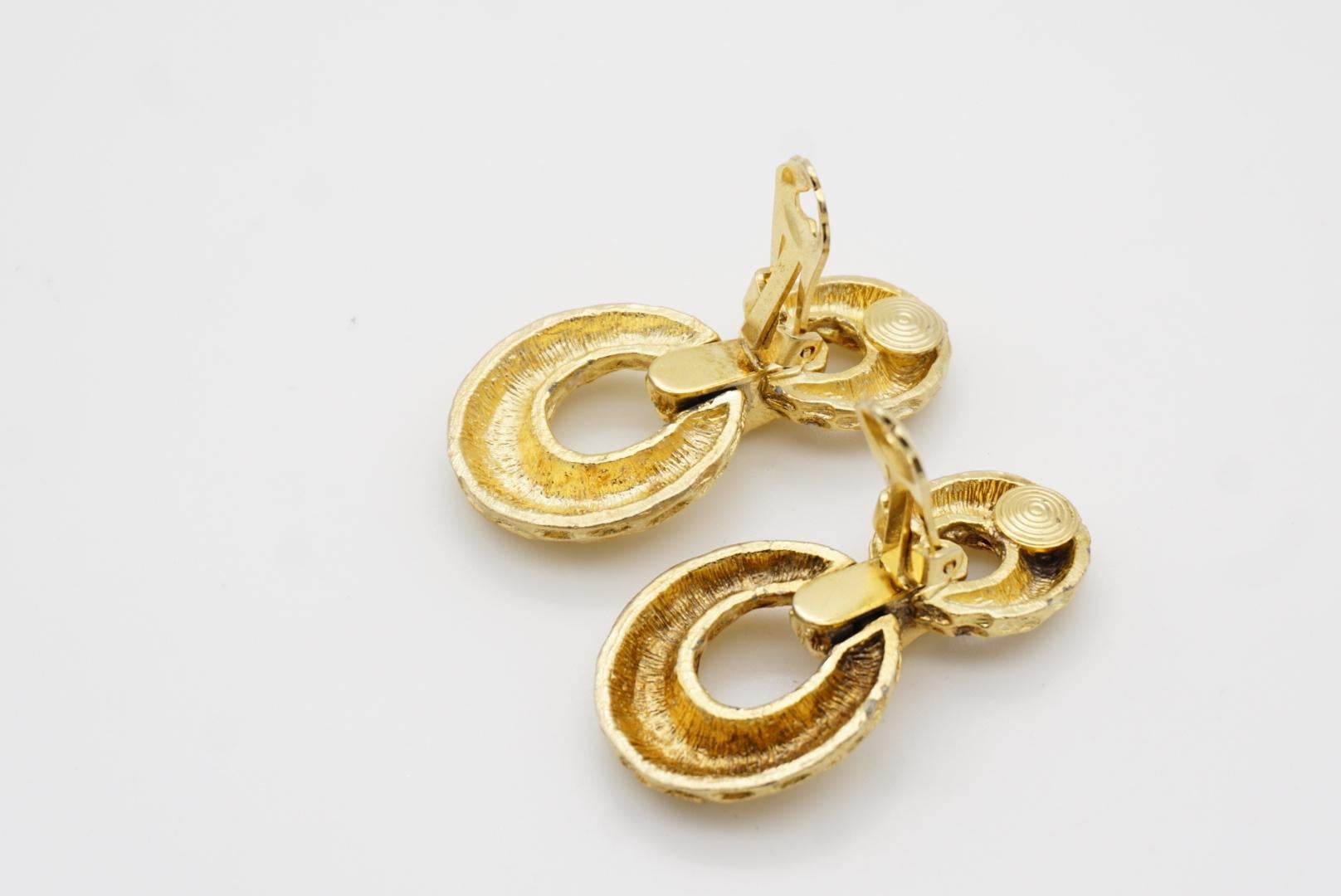 Christian Dior Vintage 1970 Textured Circle Oval Hoop Drop Chunky Clip Earrings For Sale 7