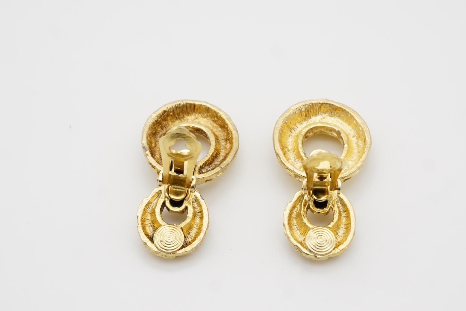 Christian Dior Vintage 1970 Textured Circle Oval Hoop Drop Chunky Clip Earrings For Sale 8