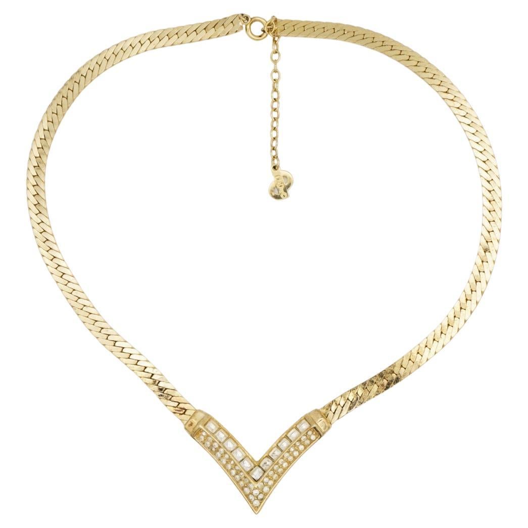 Christian Dior Vintage 1970s Arrow Crystals Square Triangle Pendant Necklace