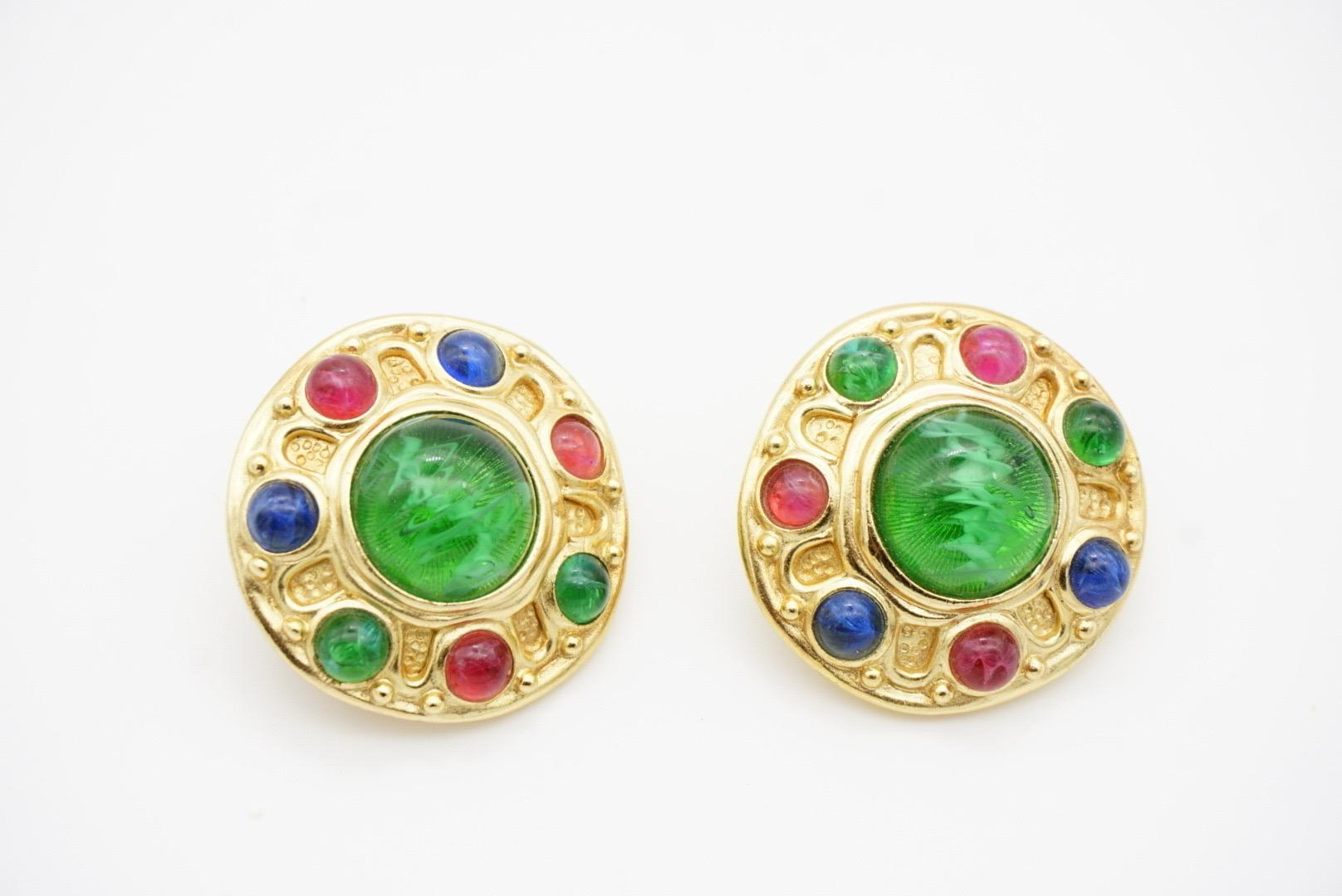 Christian Dior Vintage 1970s Baroque Gripoix Emerald Sapphire Ruby Clip Earrings For Sale 6