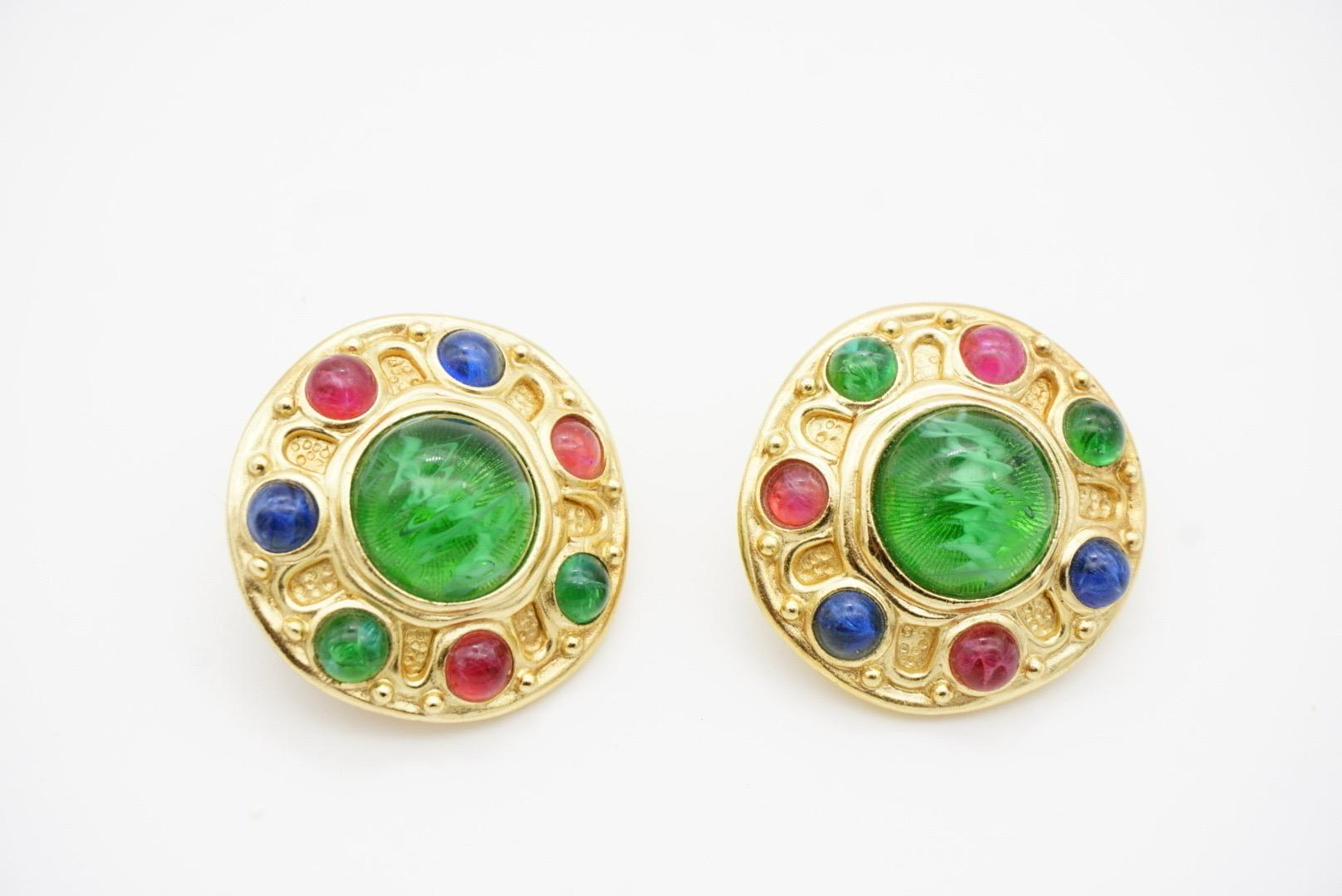 Christian Dior Vintage 1970s Baroque Gripoix Emerald Sapphire Ruby Clip Earrings 6