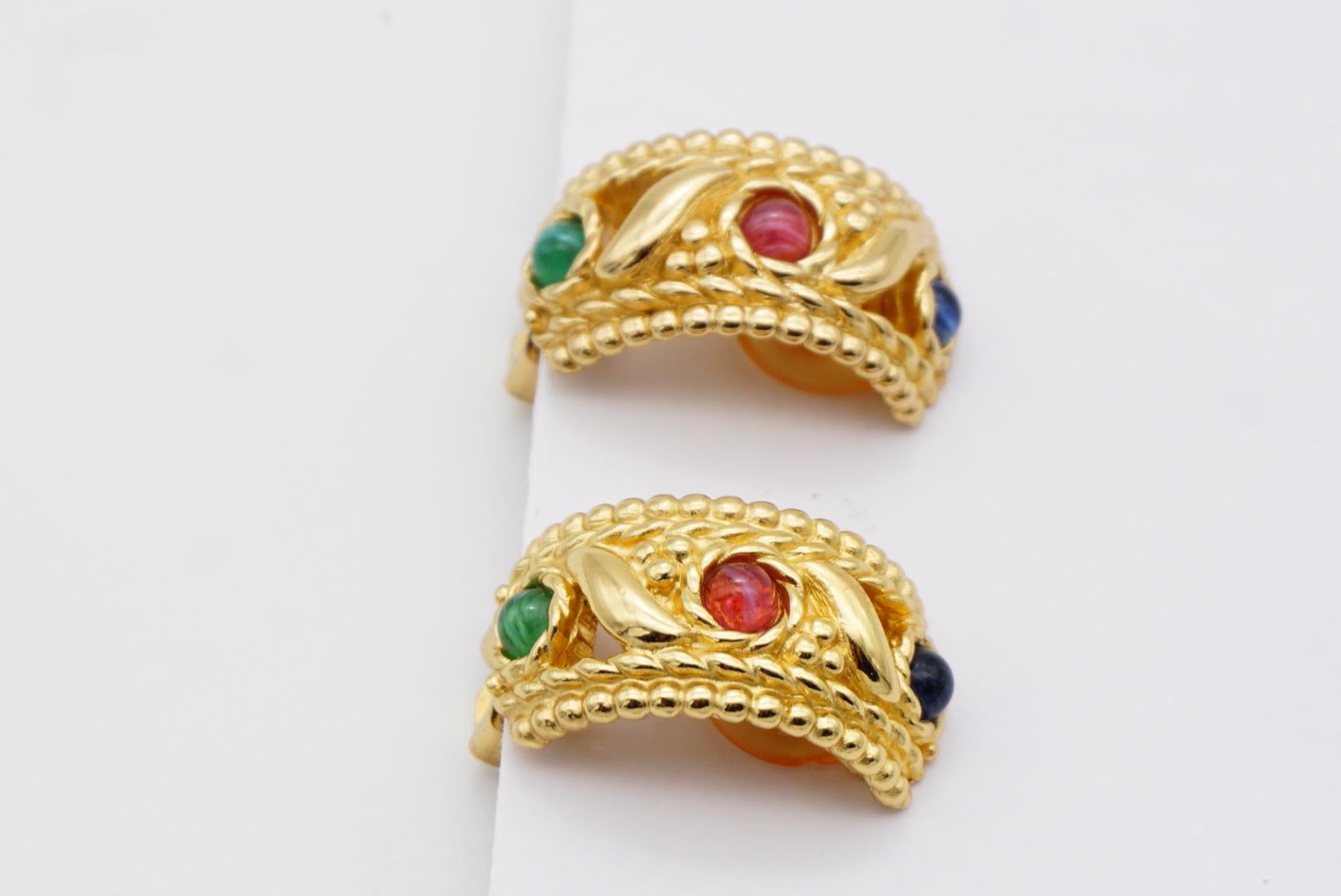 Christian Dior Vintage 1970s Baroque Gripoix Emerald Sapphire Ruby Clip Earrings 7