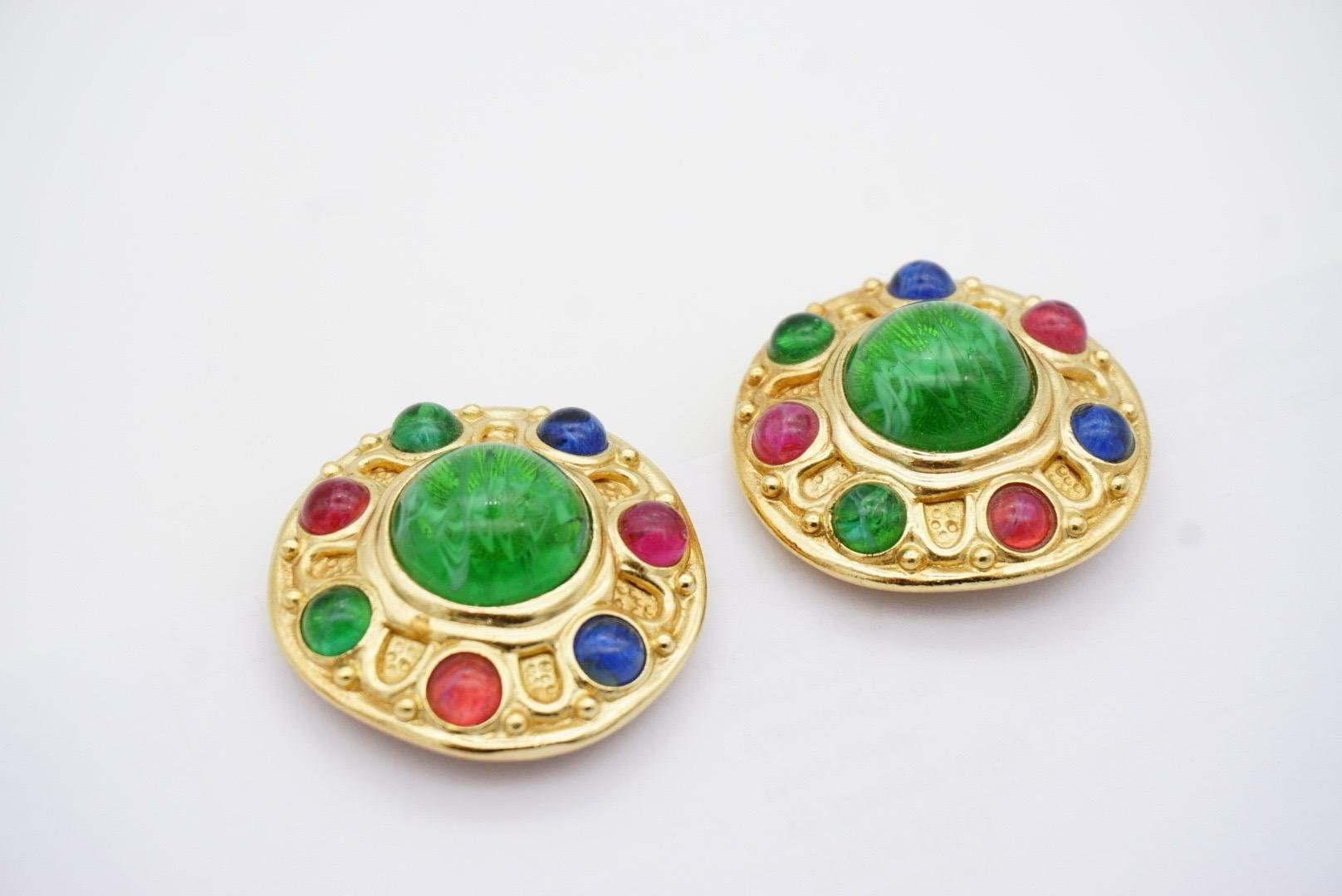 Christian Dior Vintage 1970s Baroque Gripoix Emerald Sapphire Ruby Clip Earrings 7