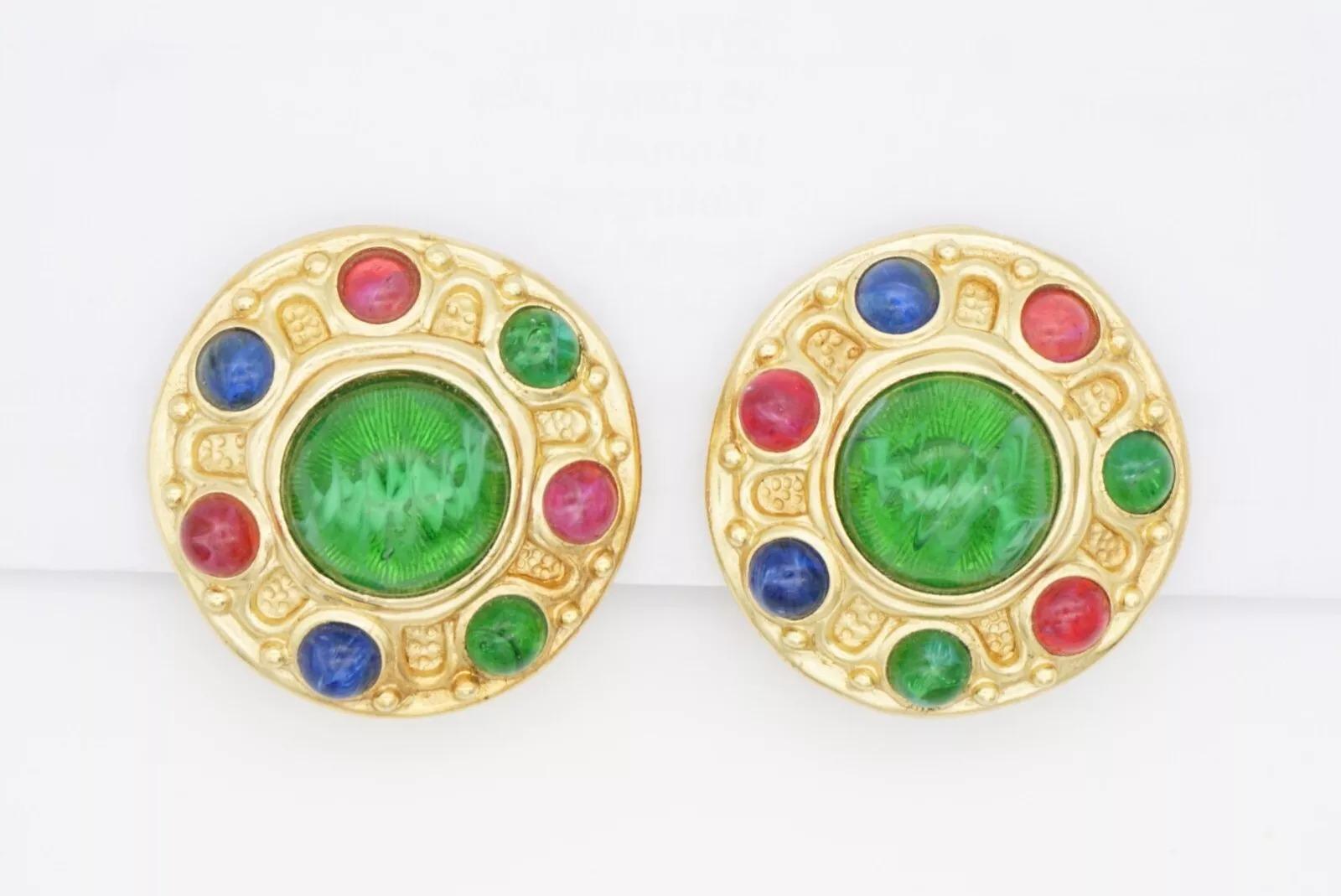 Christian Dior Vintage 1970er Jahre Barock Gripoix Smaragd Saphir Rubin Clip-Ohrringe im Angebot 10