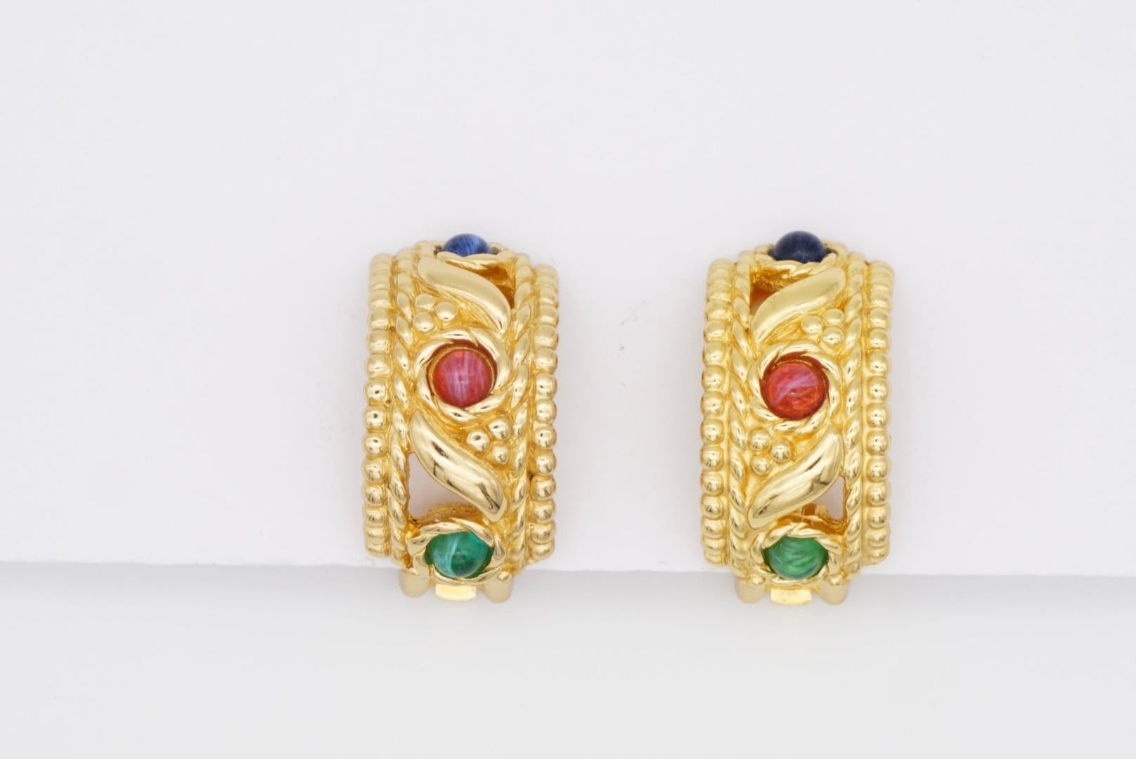 Christian Dior Vintage 1970s Baroque Gripoix Emerald Sapphire Ruby Clip Earrings For Sale 3