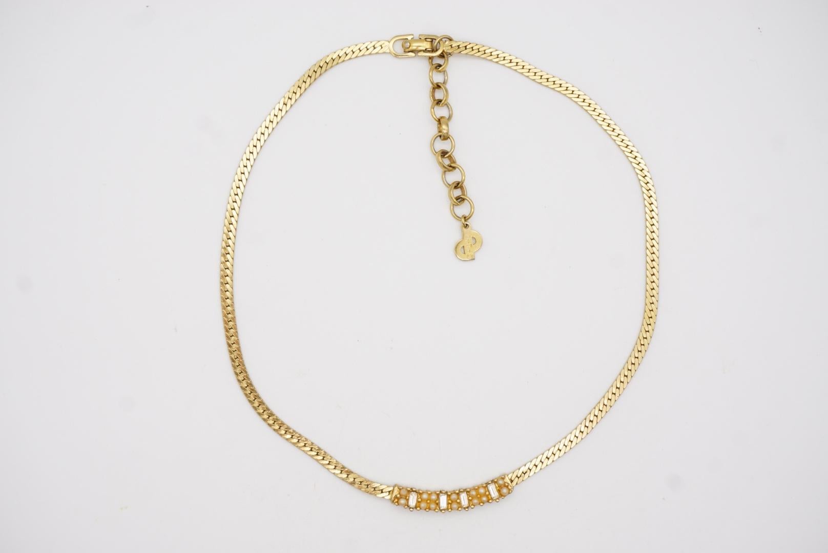 Christian Dior Vintage 1970s Beaded Pearls Crystals Long Bar Pendant Necklace For Sale 3