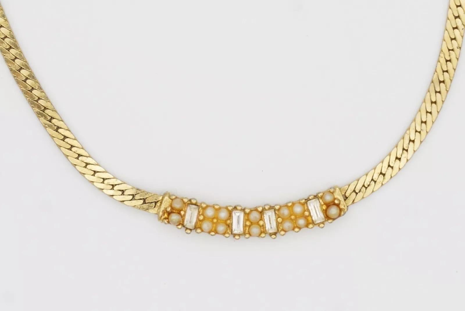 Christian Dior Vintage 1970s Beaded Pearls Crystals Long Bar Pendant Necklace 4