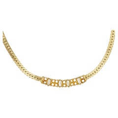 Christian Dior Vintage 1970s Beaded Pearls Crystals Long Bar Pendant Necklace
