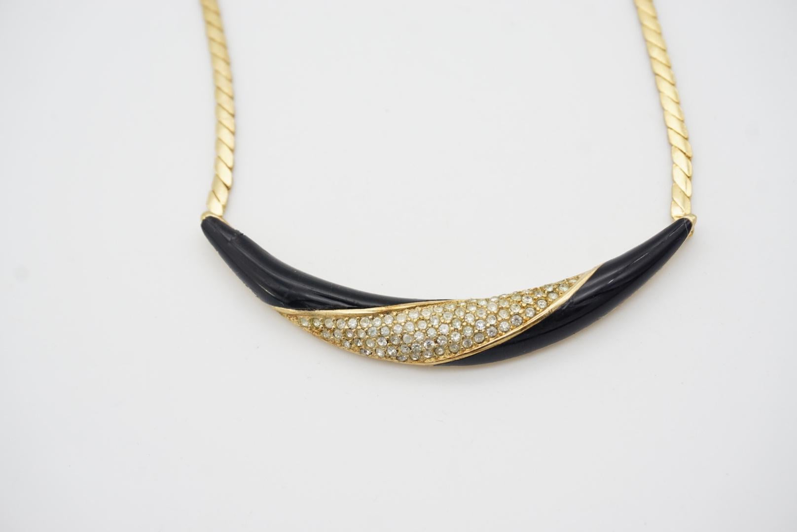 Christian Dior Vintage 1970s Black Crystal Crescent Moon Long Pendant Necklace For Sale 6