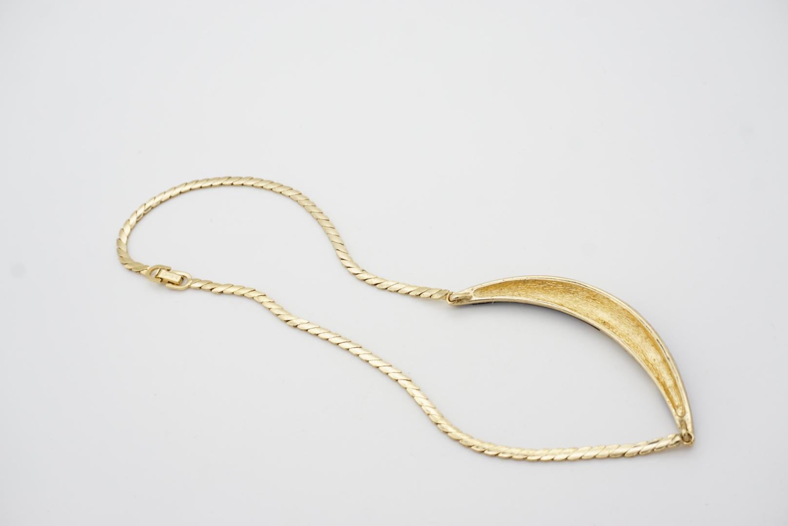 Christian Dior Vintage 1970s Black Crystal Crescent Moon Long Pendant Necklace For Sale 8