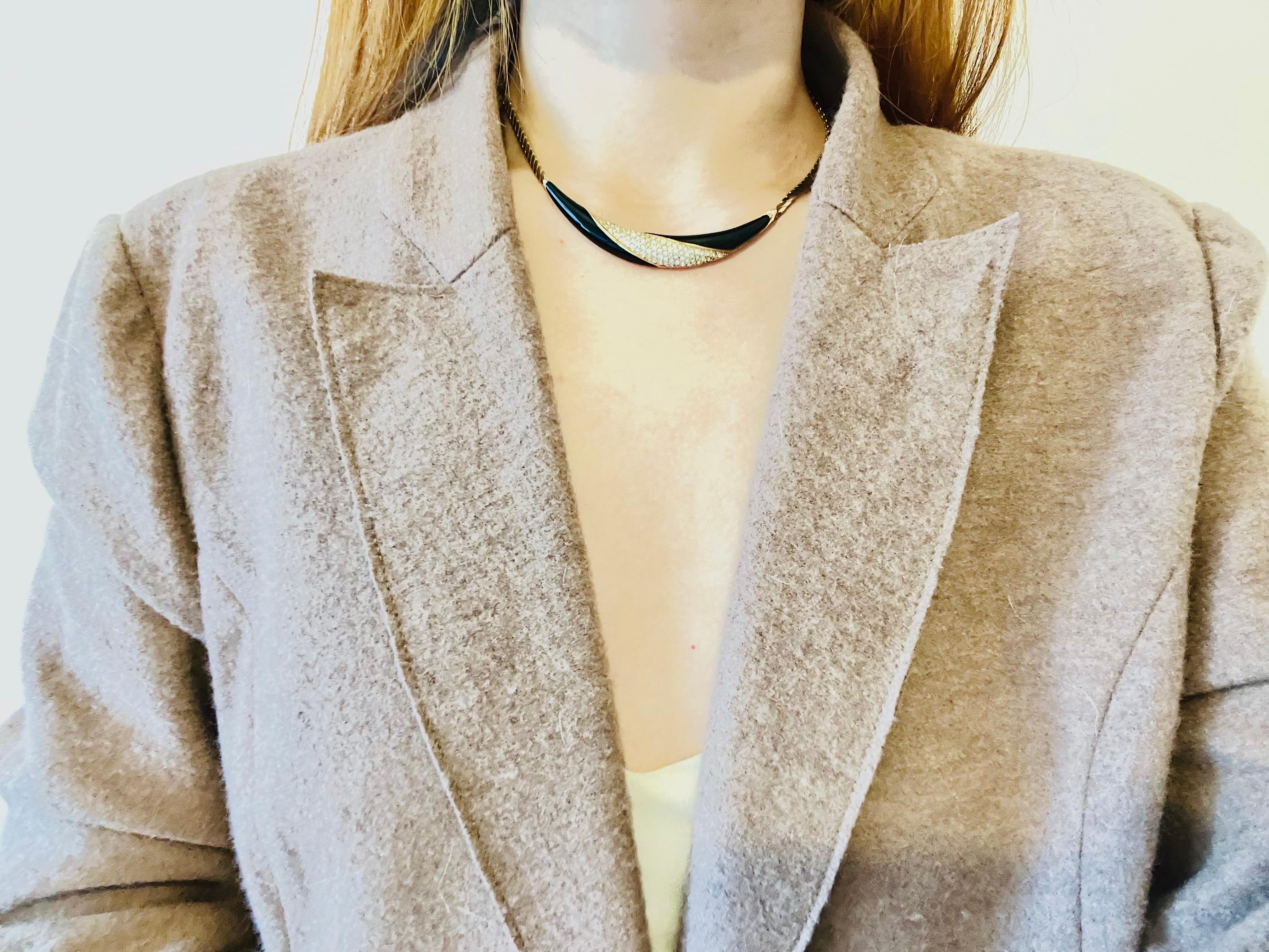 da uomo o donna Christian Dior Vintage 1970, collana con ciondolo lungo in cristallo nero a forma di mezzaluna