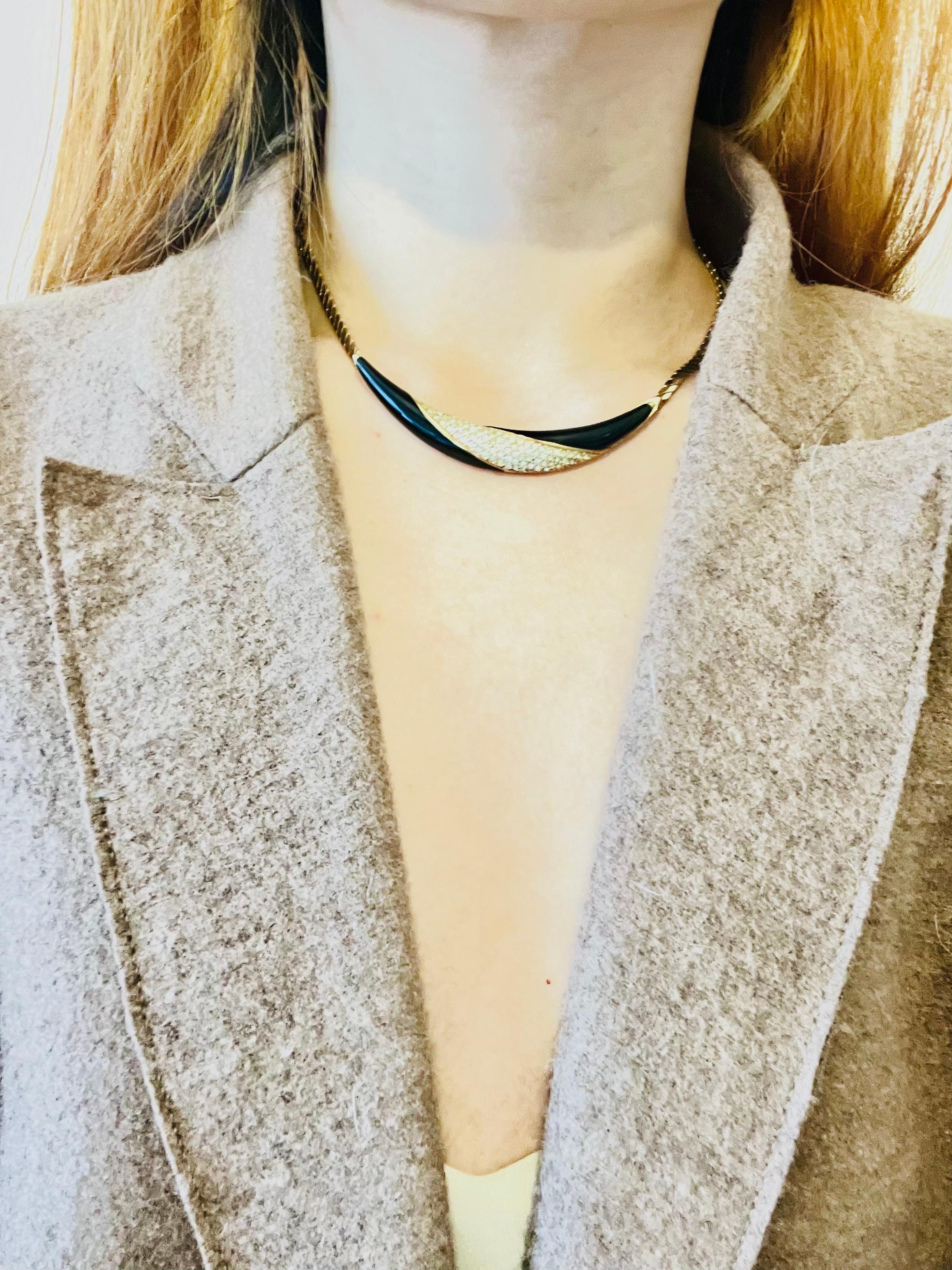 Christian Dior Vintage 1970s Black Crystal Crescent Moon Long Pendant Necklace For Sale 2