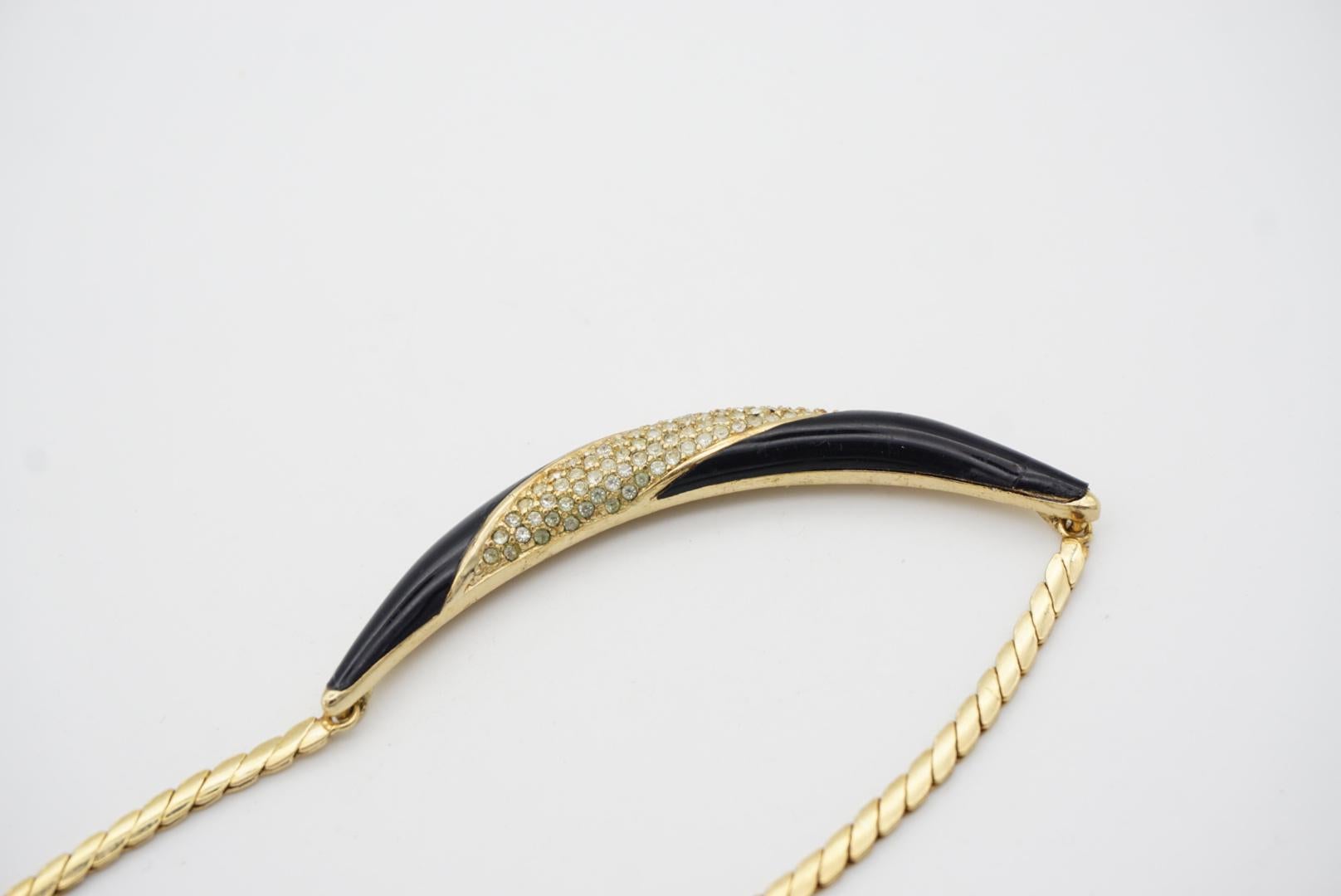 Christian Dior Vintage 1970s Black Crystal Crescent Moon Long Pendant Necklace For Sale 2
