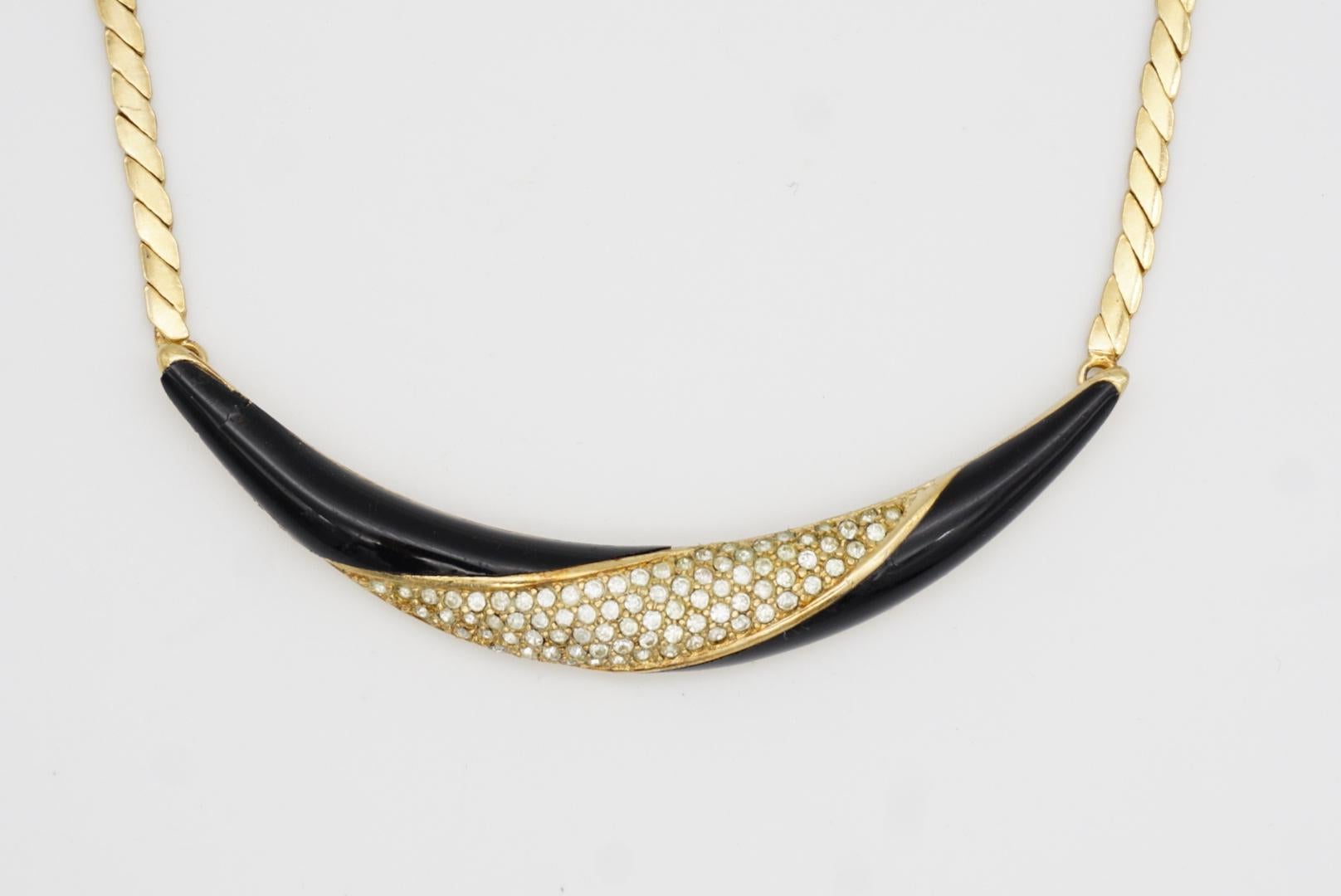 Christian Dior Vintage 1970s Black Crystal Crescent Moon Long Pendant Necklace For Sale 4