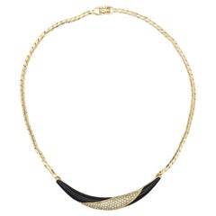 Christian Dior, collier pendentif long vintage en cristal noir en forme de croissant de lune, années 1970