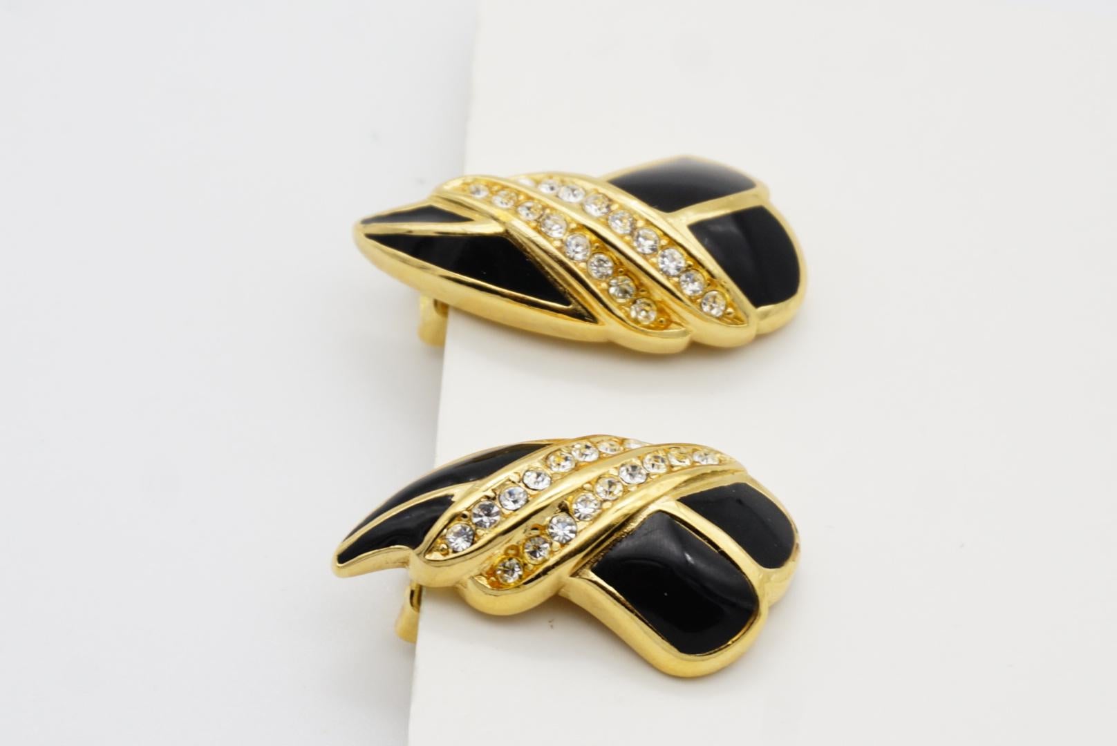 Christian Dior Vintage 1970s Black Crystals Heart Knot Long Leaf Clip Earrings For Sale 5