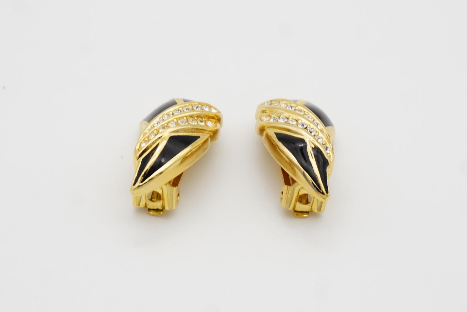 Christian Dior Vintage 1970s Black Crystals Heart Knot Long Leaf Clip Earrings For Sale 8