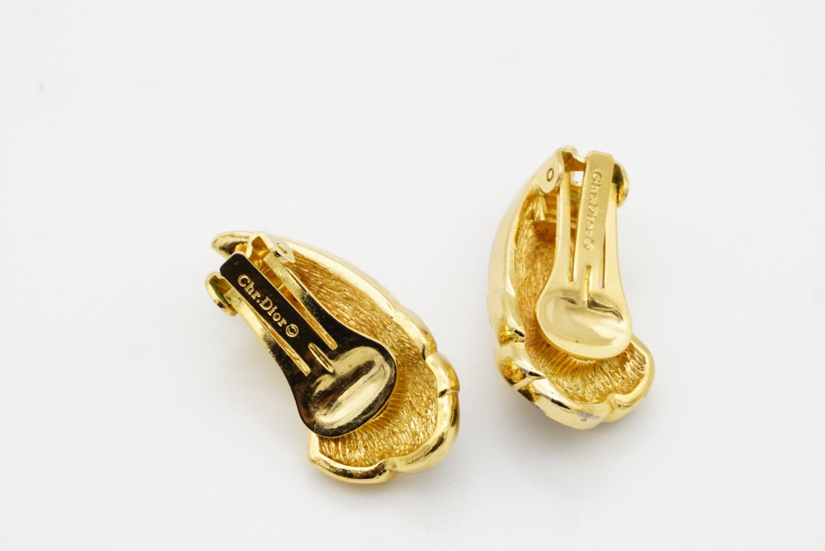 Christian Dior Vintage 1970s Black Crystals Heart Knot Long Leaf Clip Earrings For Sale 9