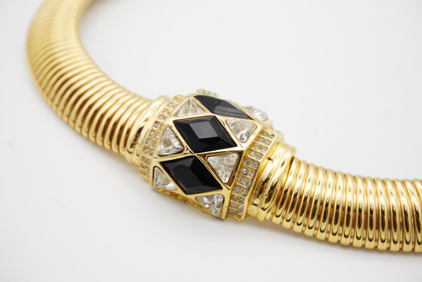 Christian Dior Vintage 1970s Black Diamonds Crystals Gold Pendant Omega Necklace 7
