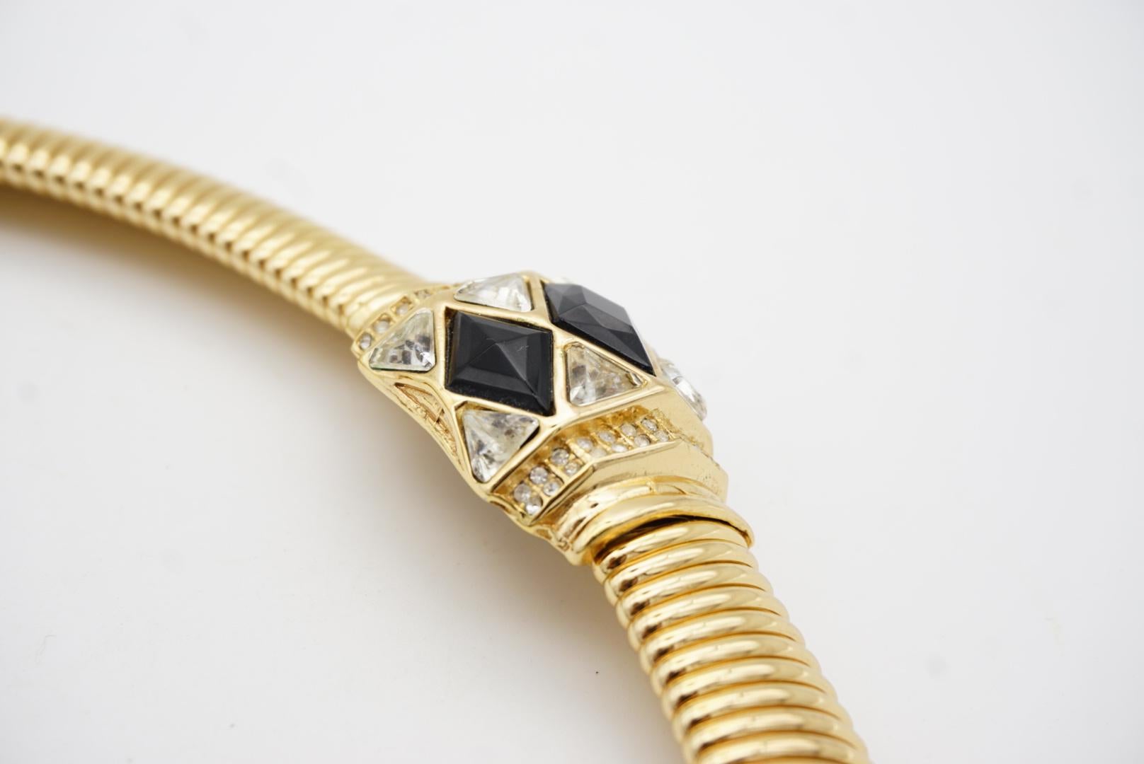 Christian Dior Vintage 1970s Black Diamonds Crystals Gold Pendant Omega Necklace 8