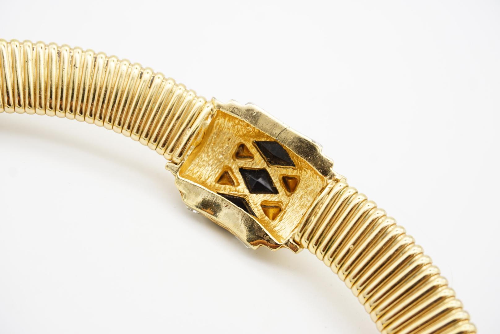 Christian Dior Vintage 1970s Black Diamonds Crystals Gold Pendant Omega Necklace 9