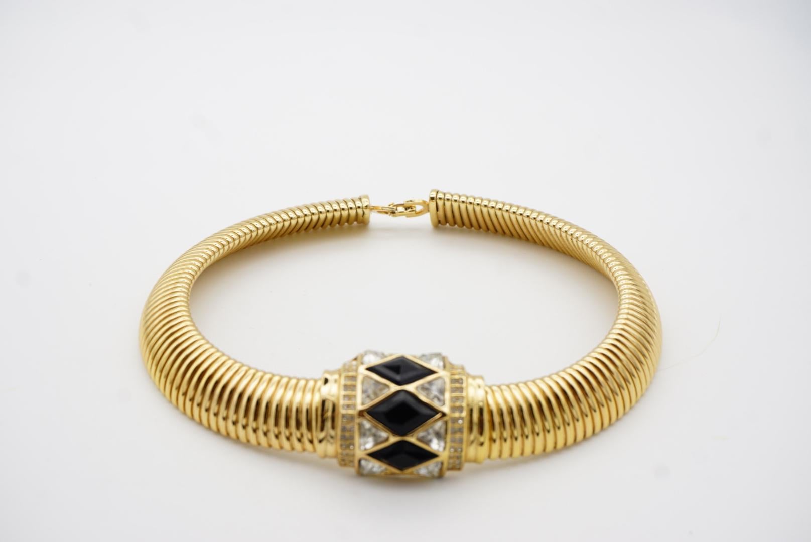 Christian Dior Vintage 1970s Black Diamonds Crystals Gold Pendant Omega Necklace 3