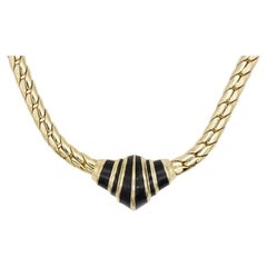 Christian Dior Vintage 1970s Black Enamel Symmetric Croissant Pendant Necklace