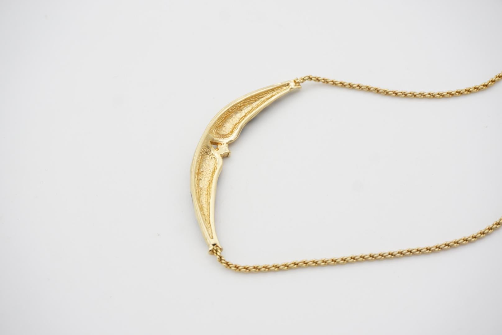 Christian Dior Vintage 1970s Black Enamel Twist Long Bar Crystals Gold Necklace For Sale 5