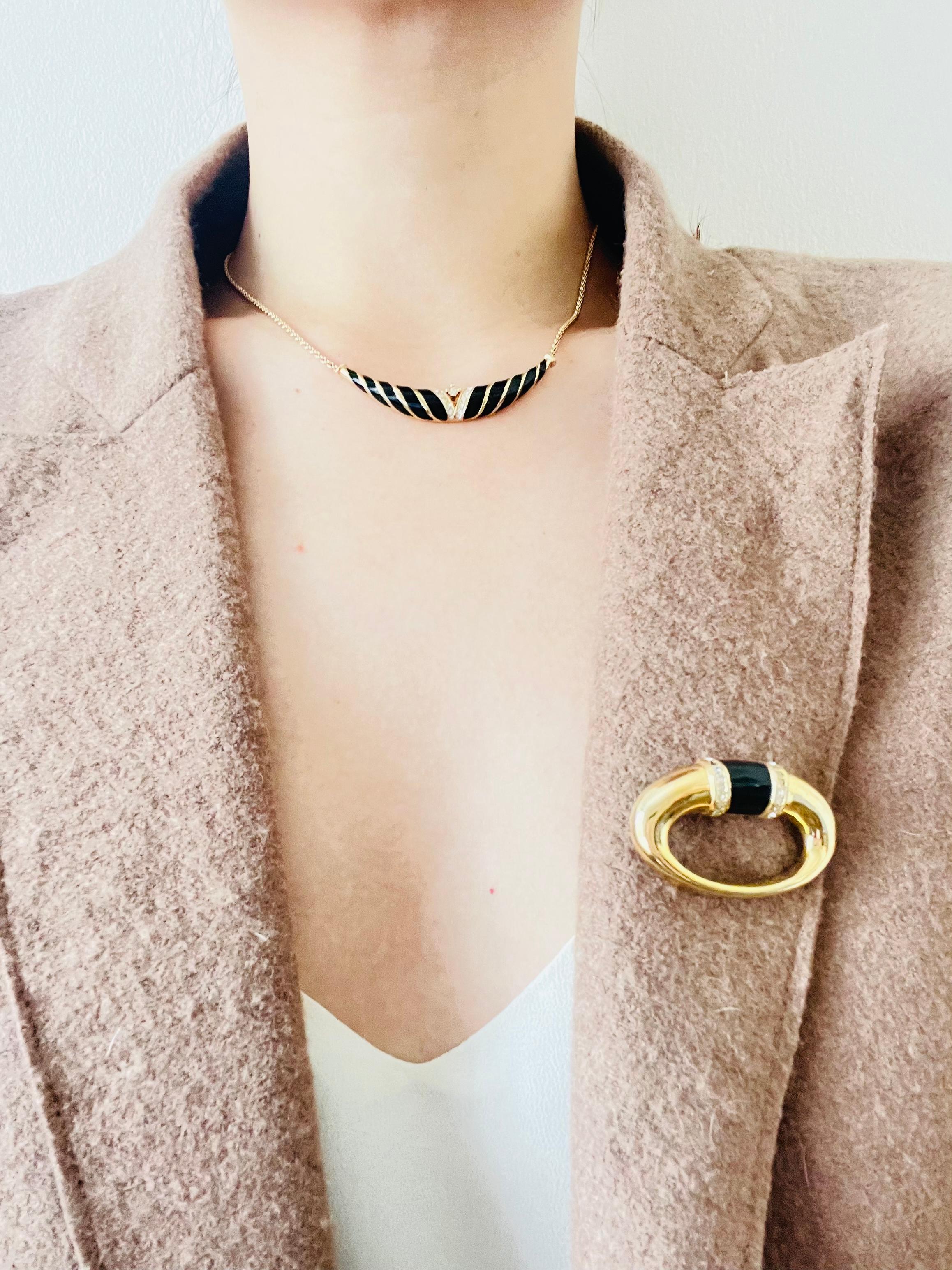 Christian Dior Vintage 1970er Jahre Schwarz Emaille gedrehte lange Bar-Kristalle Gold Halskette im Zustand „Hervorragend“ in Wokingham, England