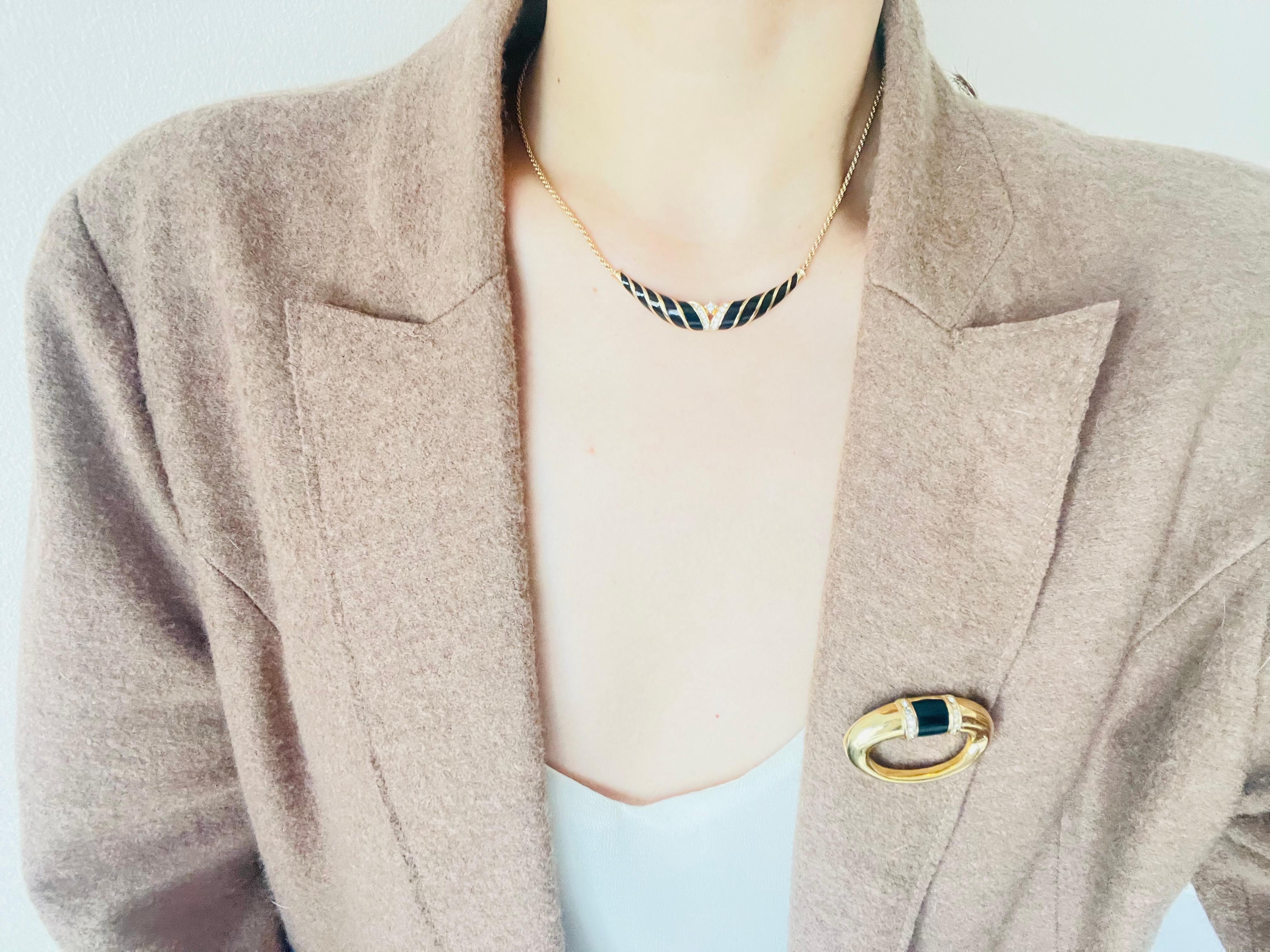 Christian Dior Vintage 1970er Jahre Schwarz Emaille gedrehte lange Bar-Kristalle Gold Halskette 1