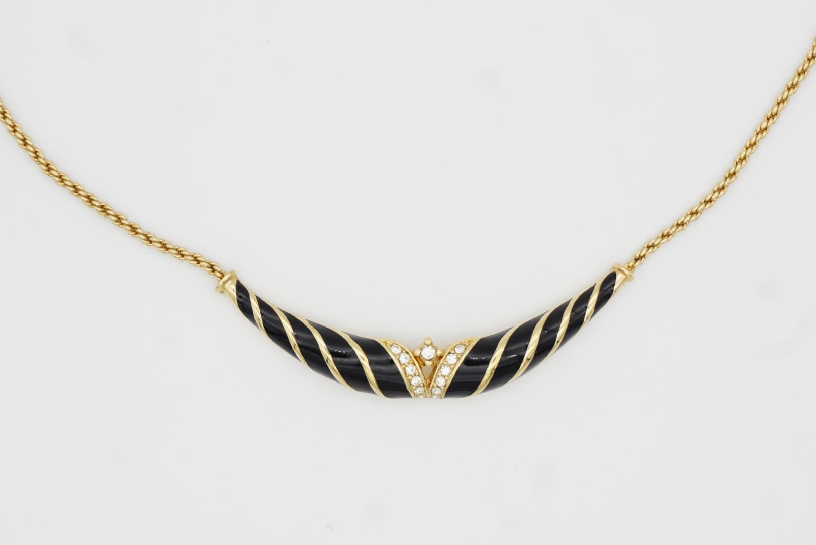 Christian Dior Vintage 1970er Jahre Schwarz Emaille gedrehte lange Bar-Kristalle Gold Halskette 2