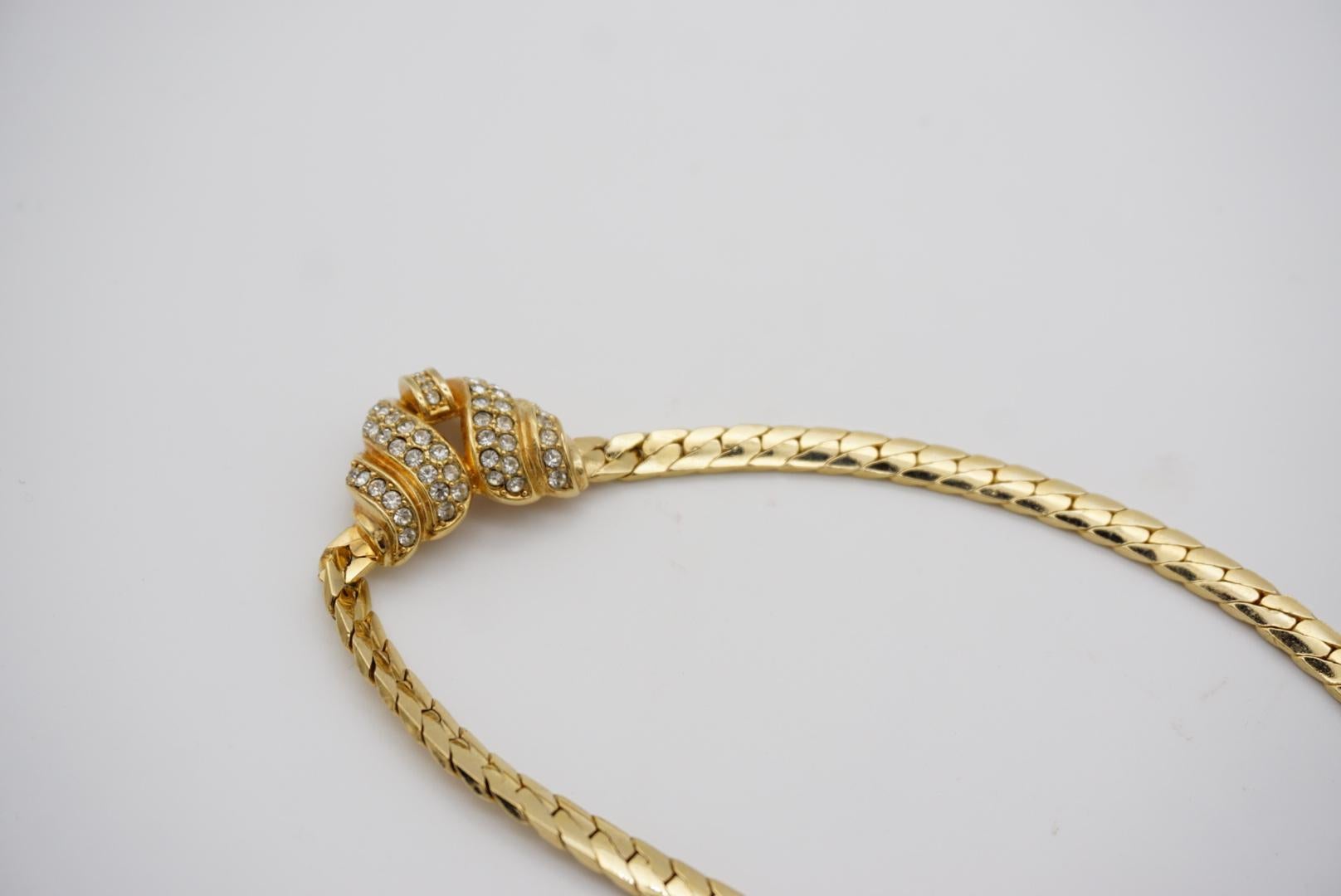 Christian Dior Vintage 1970s Croissant Interlock Crystals Pendant Gold Necklace For Sale 7