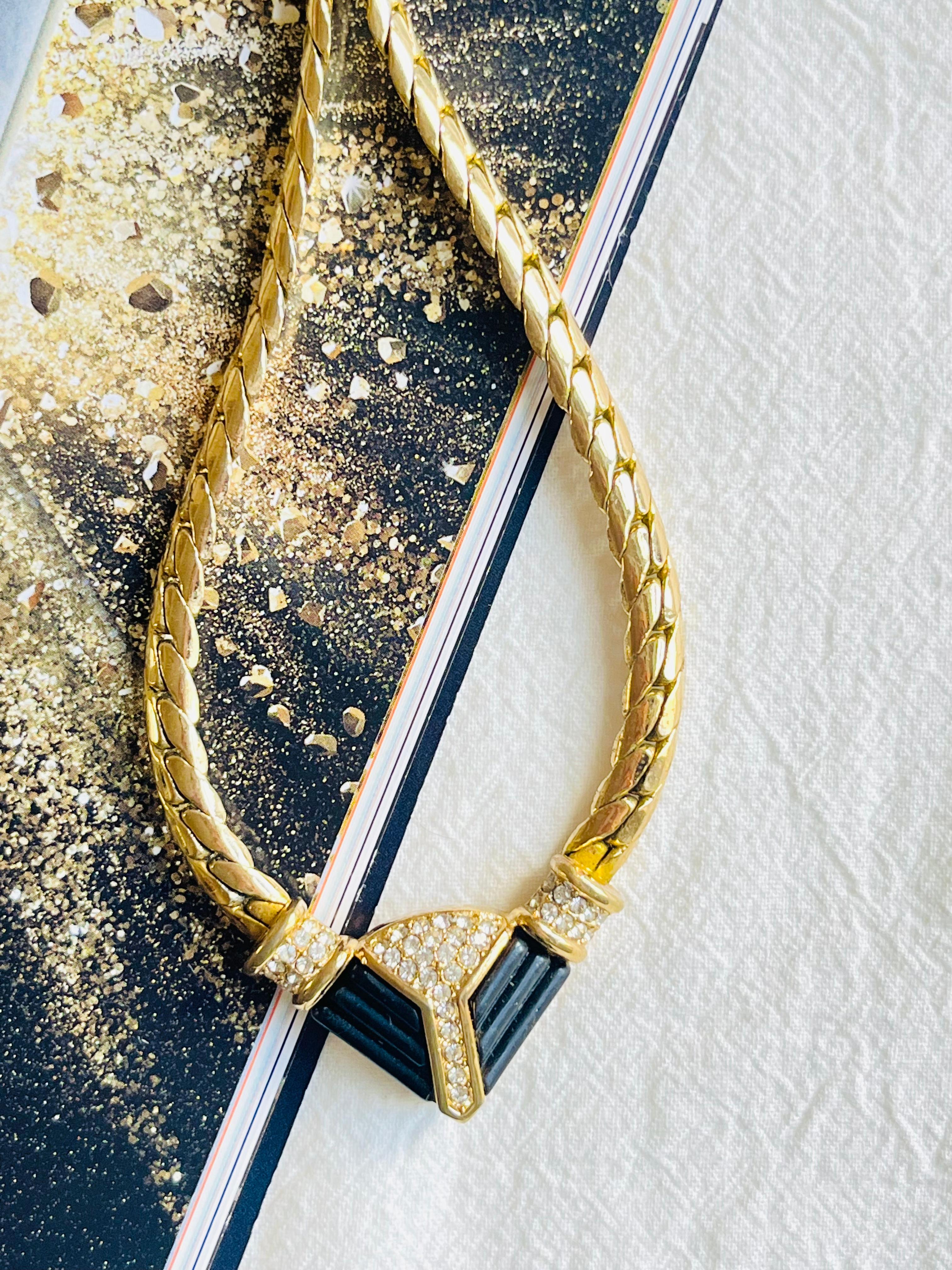 da uomo o donna Christian Dior, collana vintage anni '70 con cristalli neri e arco a triangolo in vendita