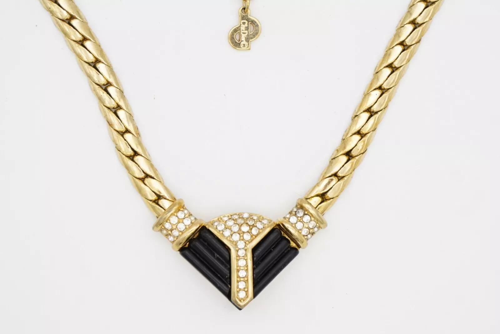 Christian Dior, collana vintage anni '70 con cristalli neri e arco a triangolo in vendita 4