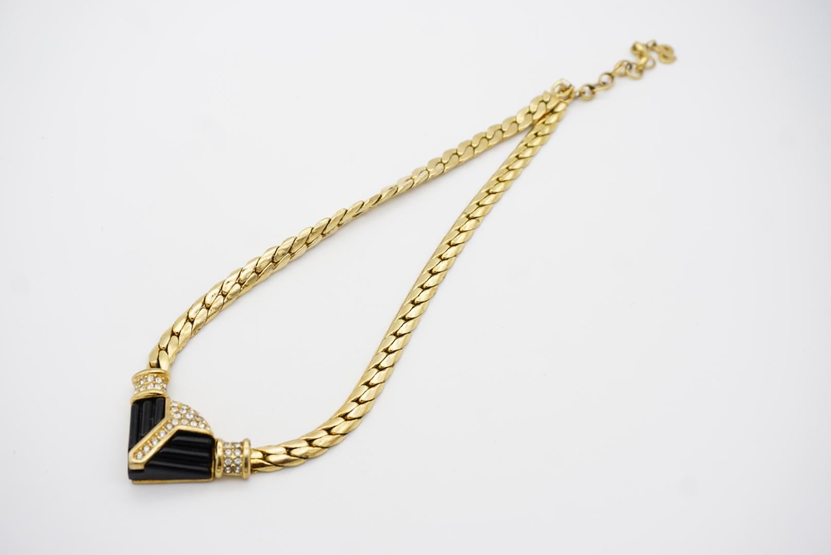 Christian Dior Vintage 1970er Jahre Kristalle Schwarze Dreiecks-Halskette mit klobigem Anhänger im Angebot 6