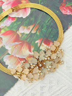 Christian Dior Vintage 1970s Crystals Frost Leaf Flowers Cluster Woven Necklace