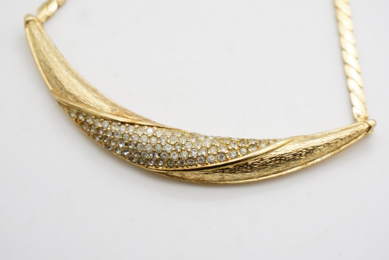 Christian Dior Vintage 1970s Crystals Long Crescent Moon Pendant Gold Necklace For Sale 5