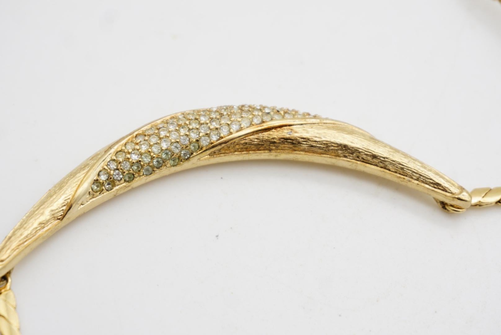 Christian Dior Vintage 1970s Crystals Long Crescent Moon Pendant Gold Necklace For Sale 6