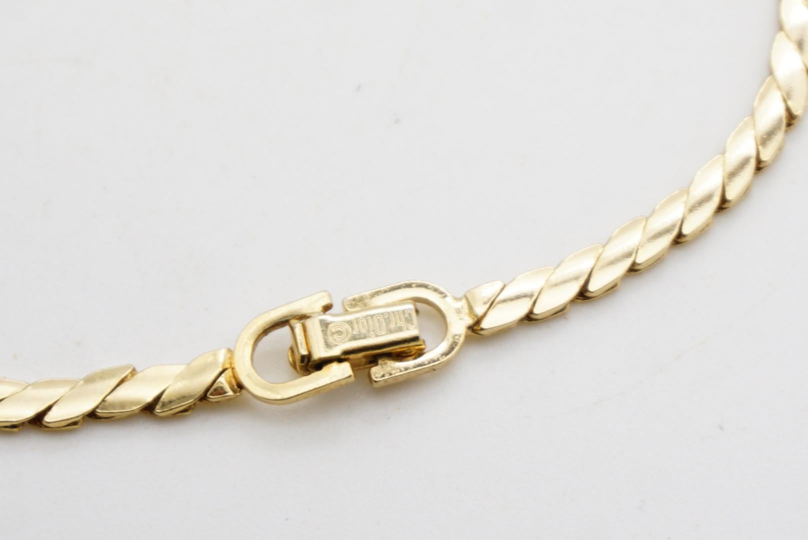 Christian Dior Vintage 1970s Crystals Long Crescent Moon Pendant Gold Necklace For Sale 8