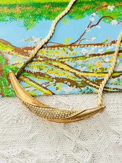 Christian Dior Vintage 1970s Crystals Long Crescent Moon Pendant Gold Necklace