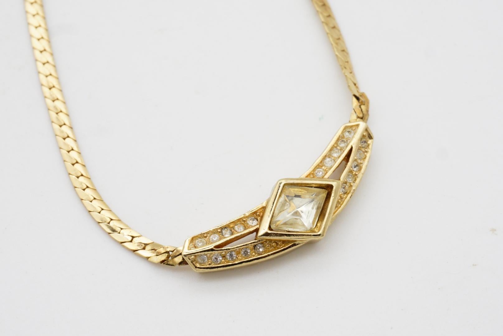 Christian Dior Vintage 1970s Crystals Moon Diamond Long Bar Pendant Necklace For Sale 5